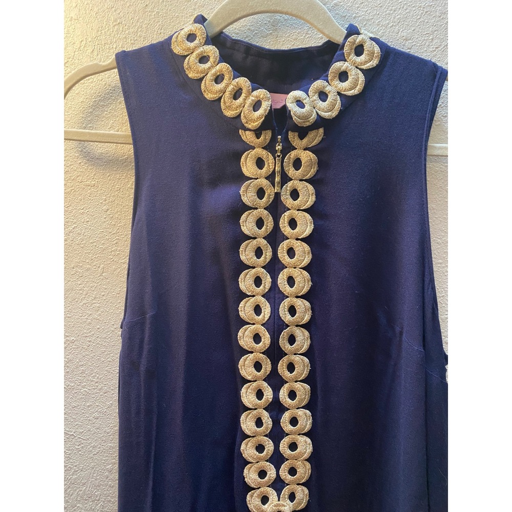 Lilly Pulitzer Navy Blue Gold Soutache Zip Front Shift Dress Womens 10 - Picture 5 of 10